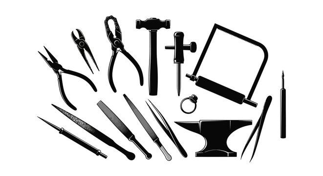 Jewelry Making Tools Silhouette - Goldsmith Craft Supplies Collection