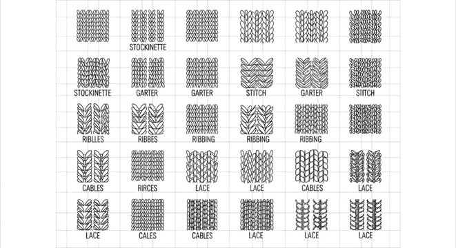 Knitting Patterns Swatches - Diverse Stitches and Textures