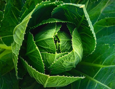 A close-up of a vibrant green cabbage head