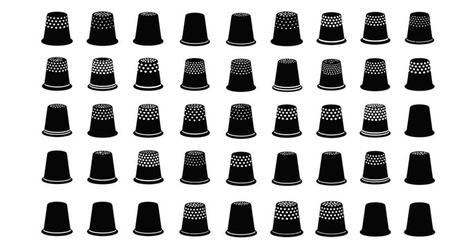 Many Thimbles Arranged in Rows, Sewing Tools, Craft Supplies, Vintage Style