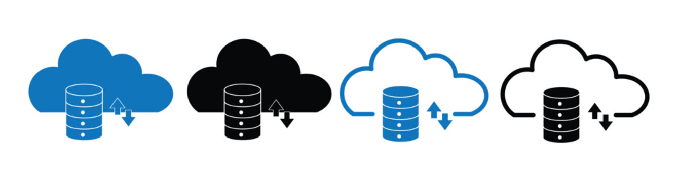 Cloud database storage and data transfer icon set vector illustration.
