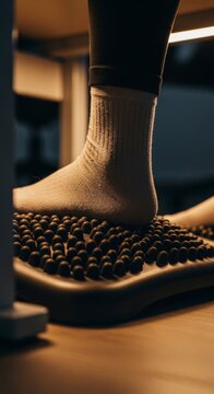 Person standing on a foot massager.