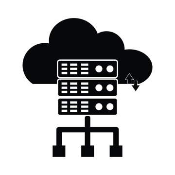 Cloud server infrastructure data transfer network hosting icon upload download technology vector illustratio