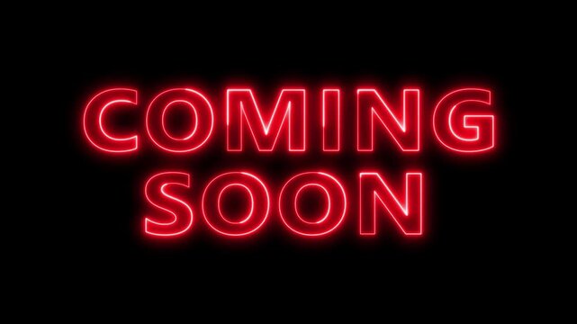 Coming soon neon text motion announcement.