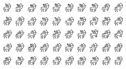 Fototapeta premium Pixel Art Sagittarius Zodiac Sign Icon Set, Astrology Constellation Symbols