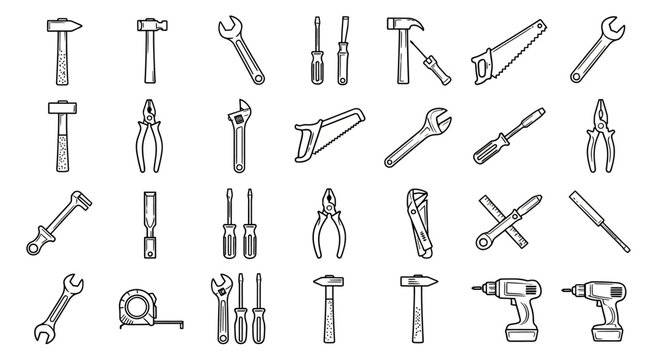 Set of Hand Tools and Power Tools, Vector Illustration - DIY, Repair, Construction Icons