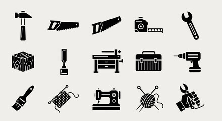 Fototapeta premium Set of Tools and Crafts Icons: DIY, Repair, and Hobby Equipment