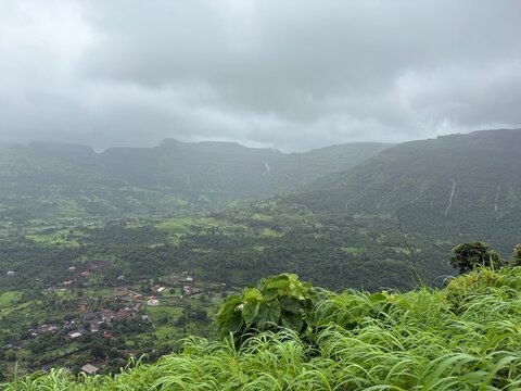 Peb fort and matheran mountain range seen from nimda peak, Panvel
