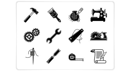 Obraz premium Set of Vintage Tools and Crafting Icons, Workshop and DIY Graphics