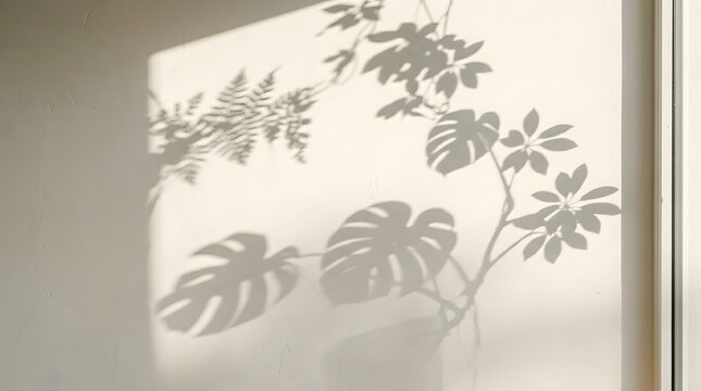 Sunlight Plant Shadows on Wall - Abstract Organic Shapes Natural Light.