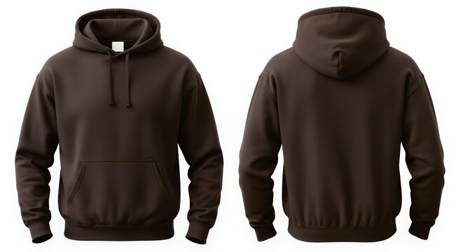 Blank dark brown hoodie mockup template front and rear views of a simple pullover hooded sweatshirt isolated on white for apparel design and branding hoodie mockup clothing design fashion casual hoodi