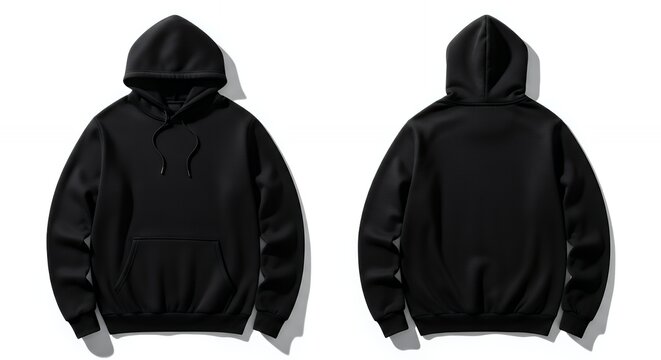 Man hoody set black hoody front and back view hood mock up empty male hoody copy space front and rear background hoodie mockup clothing design fashion casual hoodie isolated blank apparel cotton templ