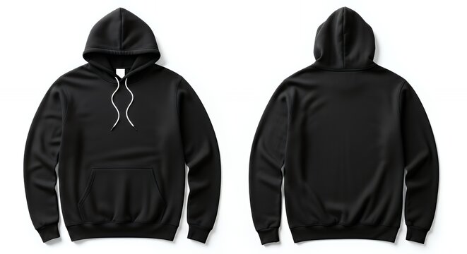 Mockup blank flat black hoodie hoodie sweatshirt with long sleeve template for branding hoody front and back top view isolated on white background hoodie mockup clothing design fashion casual hoodie i