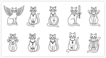 Obraz premium Whimsical Cat Icons Set, Fantasy Animals, Mythical Creatures, Vector Graphics