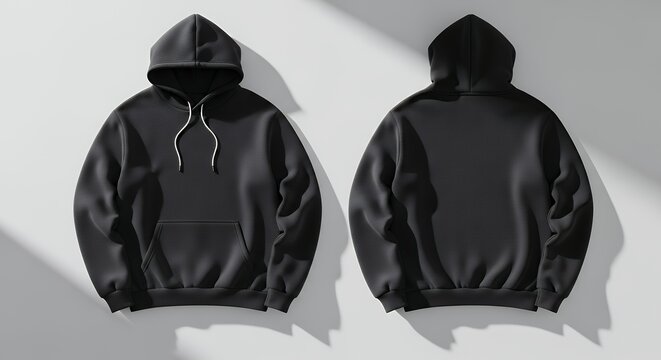 Front and back view of a black hoodie mockup for design print hoodie mockup clothing design fashion casual hoodie isolated blank apparel cotton template