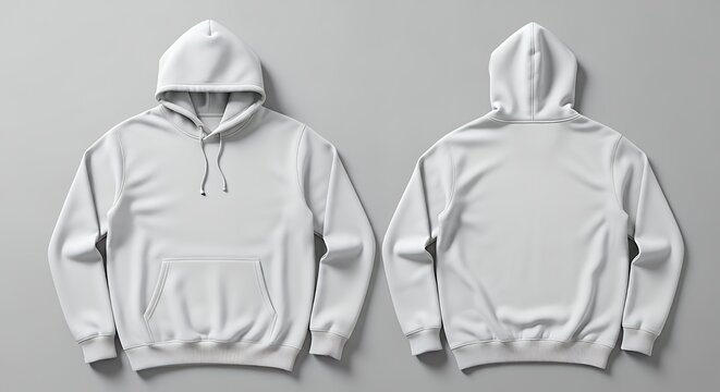 Front and back view of a white hoodie mockup for design print hoodie mockup clothing design fashion casual hoodie isolated blank apparel cotton template