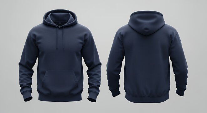 Navy blue hoodie mockup front and back views for apparel design and branding hoodie mockup clothing design fashion casual hoodie isolated blank apparel cotton template