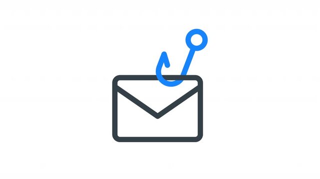 Animated phishing email icon showing hook and envelope symbolizing cyber scams, email fraud, and threat detection. Ideal for cybersecurity awareness, email protection, and anti-phishing systems.