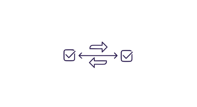 Hand-drawn sketch of two checkboxes with bidirectional arrows in between, symbolizing exchange and verification.