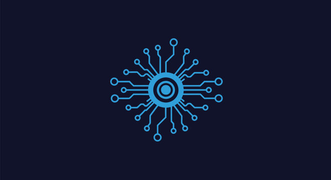 Intricate blue circuit board design on a dark background, technology concept.