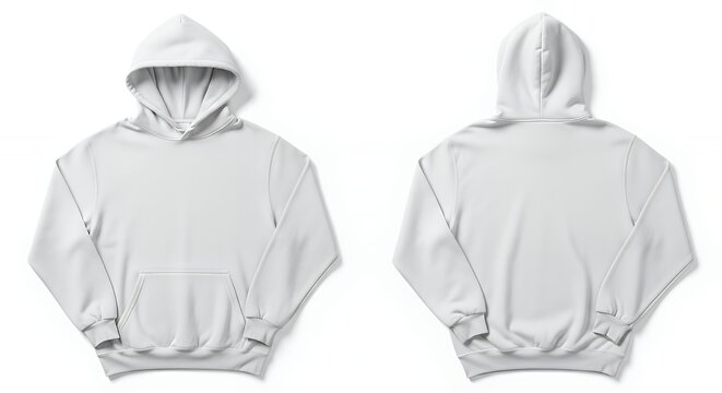Template blank flat white hoodie hoodie sweatshirt with long sleeve flatlay mockup for design and print hoody front and back top view isolated on white background hoodie mockup clothing design fashion
