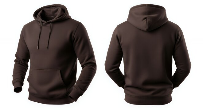 Men's brown dark chocolate blank hoodie templatefrom two sides natural shape on invisible mannequin for your design mockup for print isolated on white background hoodie mockup clothing design fashion 