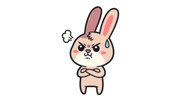 Cute Angry Rabbit Cartoon Character with Crossed Arms