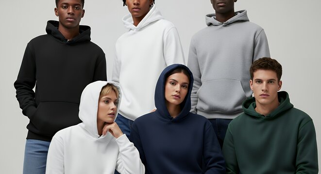 Hoodie collection group of models in a mockup hoodie mockup clothing design fashion casual hoodie isolated blank apparel cotton template