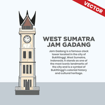 Jam Gadang Clock Tower Bukittinggi West Sumatra Indonesia Landmark Vector Illustration Minimalist Travel Destination Heritage Architecture Traditional Minangkabau Style Icon