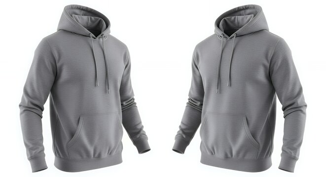 Blank gray mens hoodie sweatshirt long sleeve mens hoody with hood for your design mockup for print isolated on white background template sport winter clothes hoodie mockup clothing design fashion cas