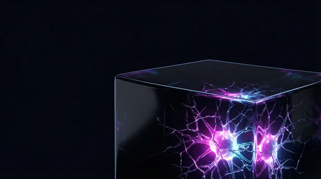 The Quantum Neural Glass: Dark Mode Fractured Obsidian Texture with Glowing AI Network Core