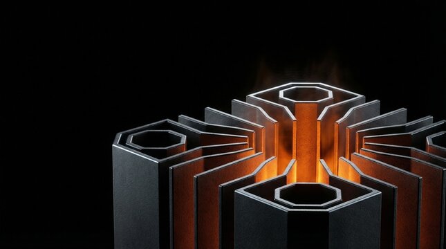 The Geometric Heat Sink: Premium Dark Mode Graphene Thermal Structure with Molten Orange Core Glow