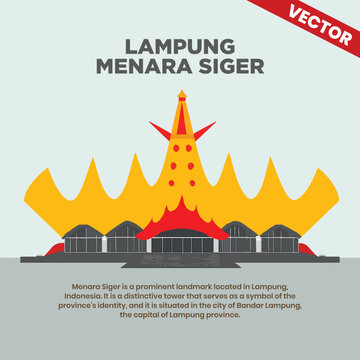 Menara Siger Lampung Indonesia Vector Illustration Iconic Yellow Tower Landmark Siger Hat Symbol Architecture Culture Heritage Design Lampung Province Tourism Travel Destination Icon