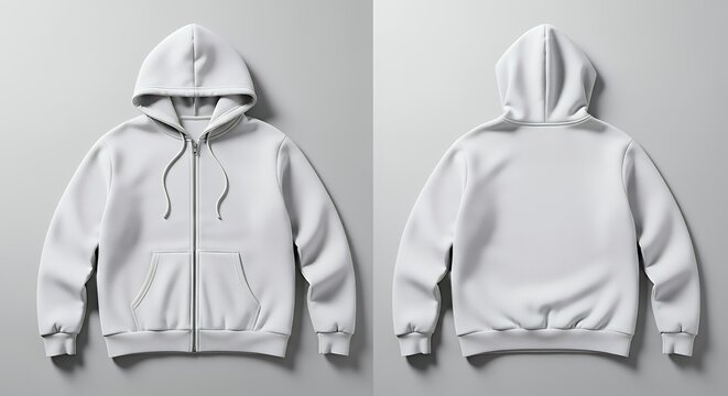 White zip-up hoodie mockup zipper hoodie front and back hoodie template hoodie mockup clothing design fashion casual hoodie isolated blank apparel cotton template