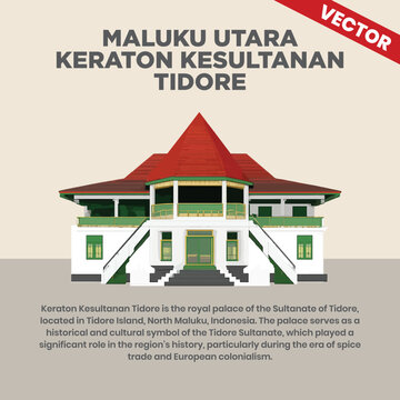 Maluku Utara Keraton Kesultanan Tidore Palace Vector Illustration, North Maluku Royal Heritage Building, Indonesian Sultanate Architecture, Historical Cultural Landmark, Traditional Palace