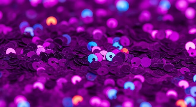Close up of vibrant purple sequins forming an abstract decorative pattern