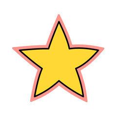 Obraz premium Hand-drawn style yellow star icon with a playful pink outline, perfect for graphic design elements, achievement badges, or decorative user interface components