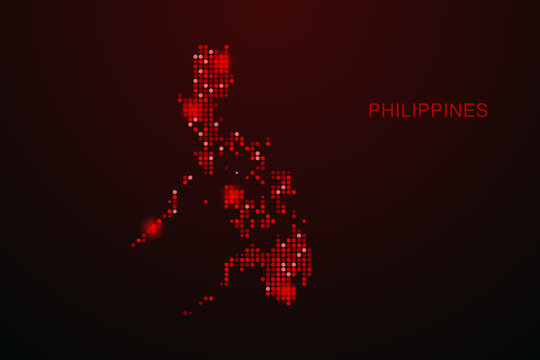 Philippines Map - Digital dotted map with glowing red points on dark background, modern technology style, abstract data network design, clean minimal vector illustration.