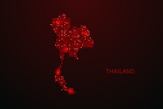 Thailand Map - Digital dotted map with glowing red points on dark background, modern technology style, abstract data network design, clean minimal vector illustration.