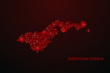 American Samoa Map - Digital dotted map with glowing red points on dark background, modern technology style, abstract data network design, clean minimal vector illustration. © Whatever