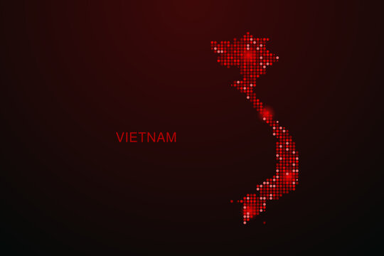 Vietnam Map - Digital dotted map with glowing red points on dark background, modern technology style, abstract data network design, clean minimal vector illustration.