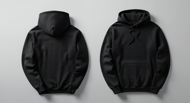 Black hoodie mockup front and back showing different angles of hoodie can be used for multipurpose hoodie mockup clothing design fashion casual hoodie isolated blank apparel cotton template