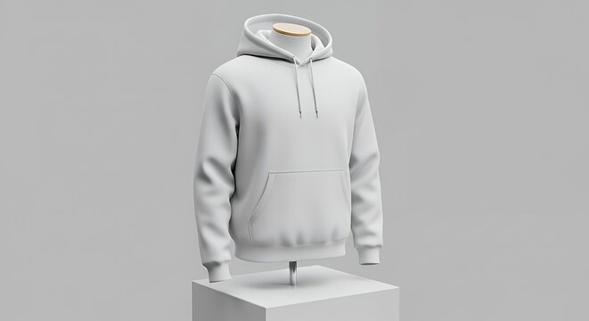 Mockup 3d white plain hoodie with mannequin placed on podium isolated neutral background generative ai hoodie mockup clothing design fashion casual hoodie isolated blank apparel cotton template