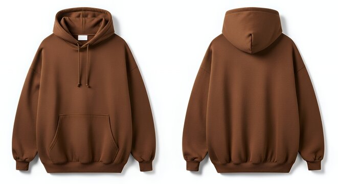 Brown hoodie oversized hoodie photo for mockup front and back view isolated on white background brown hoodie mockup hoodie mockup clothing design fashion casual hoodie isolated blank apparel cotton te