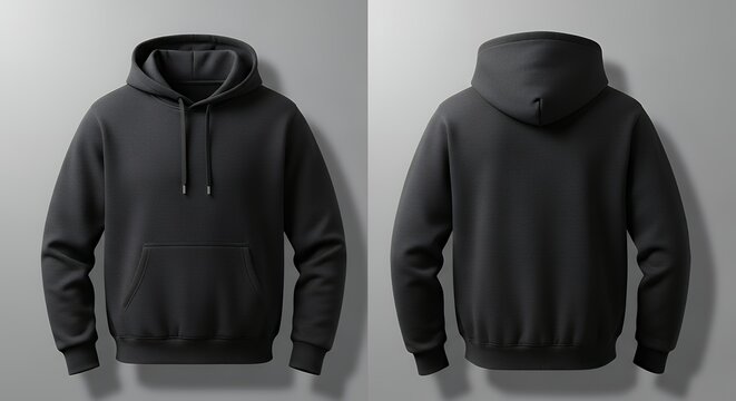 Blank black hoodie mockup front and back views hoodie mockup clothing design fashion casual hoodie isolated blank apparel cotton template