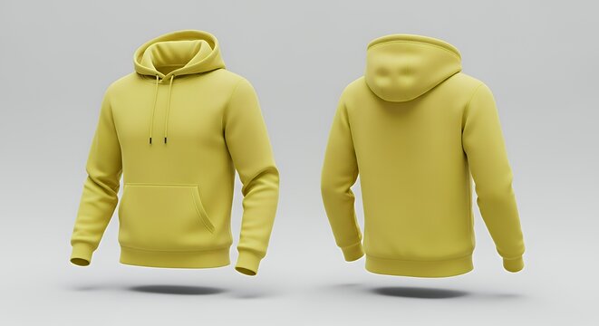 Canary yellow hoodie with drawstring front and back hoodie mockup clothing design fashion casual hoodie isolated blank apparel cotton template