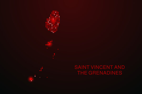 Saint Vincent and the Grenadines Map - Digital dotted map with glowing red points on dark background, modern technology style, abstract data network design, clean minimal vector illustration.