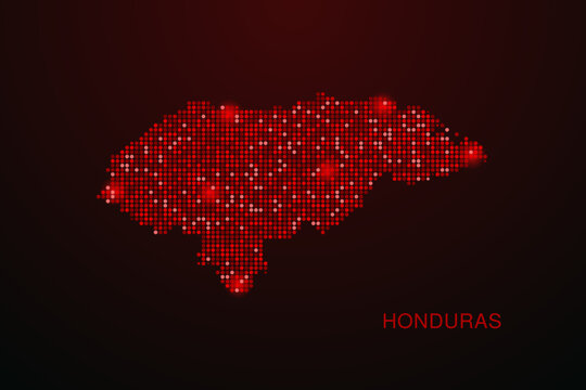 Honduras Map - Digital dotted map with glowing red points on dark background, modern technology style, abstract data network design, clean minimal vector illustration.