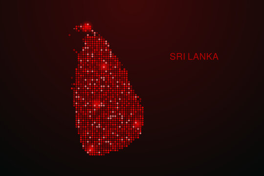 Sri Lanka Map - Digital dotted map with glowing red points on dark background, modern technology style, abstract data network design, clean minimal vector illustration.