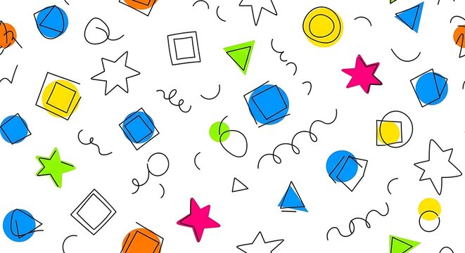 Colorful shapes seamless pattern on white background for design elements